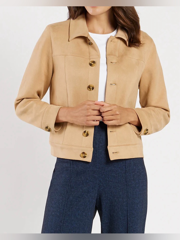 Jude Connally Hudson Faux Suede Jacket Camel Xs Button Front Cropped Classic